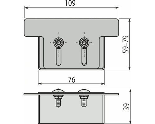 Technische Zeichnung eines Montagewinkels mit Maßangaben