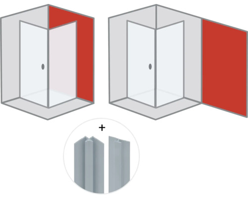 Eckdusche mit Wandprofilen zur Montage