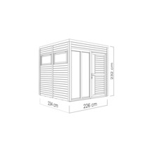 Abbildung eines Gartenhauses mit den Maßen 234 x 226 x 232 cm