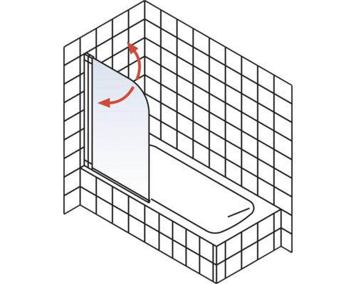 Illustration einer Badewanne mit einer drehbaren Badewannenwand.