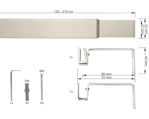 Gardinenstange ausziehbar mit Zubehör und Maßen