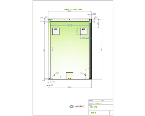 Technische Zeichnung eines Spiegels mit Maßangaben