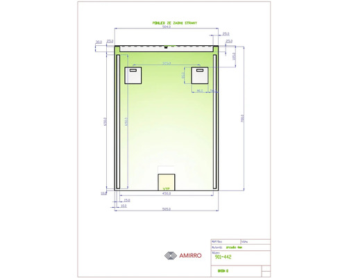 Technische Zeichnung eines Spiegels mit Maßangaben