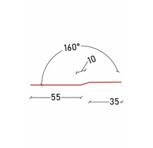 Technische Zeichnung mit Maßangaben: 160 Grad Winkel, 10 Millimeter Höhe, 55 Millimeter und 35 Millimeter Länge.