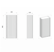 Technische Zeichnung eines Badezimmer-Hochschranks mit den Maßen 400 x 210 x 860 mm.