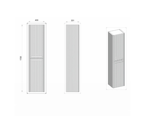 Technische Zeichnung eines Badezimmer Hochschranks mit den Maßen 400 x 331 x 1720 mm