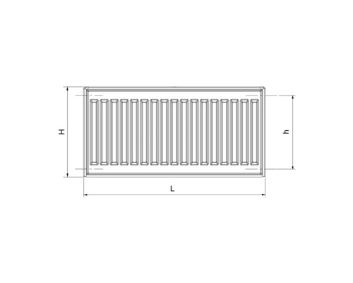 Kompaktheizkörper Rotheigner Typ DK (22) 2000x600 mm 4-fach mit Befestigungslaschen Zeichnung eines Heizkörpers mit Maßangaben für Länge und Höhe