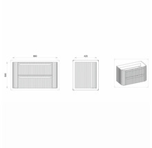 Technische Zeichnung eines Waschtischunterschranks mit den Maßen 860 x 500 x 420 mm.
