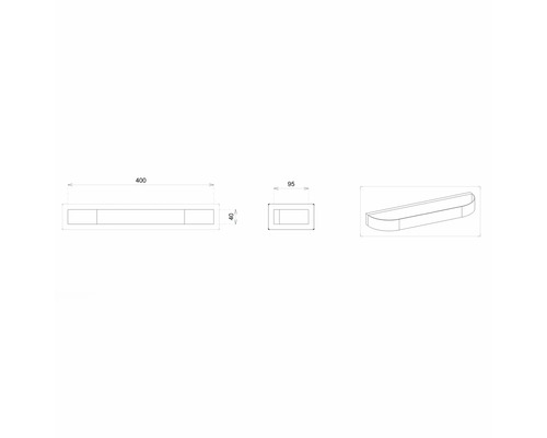 Technische Zeichnung einer Ablage mit den Maßen 400 x 95 x 40 Millimeter.