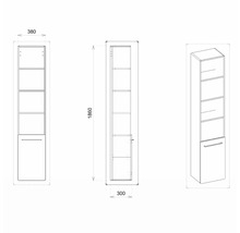 Hochschrank Devo Sonus 2.0 38x186x30 cm Anschlag rechts mit 4 Regalen fjord