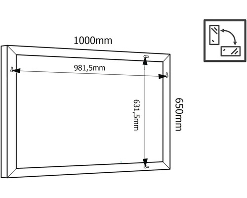 Skizze eines Rahmens mit den Maßen 1000 mm mal 650 mm
