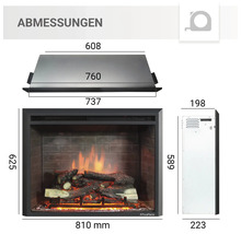 Abmessungen eines Elektrokamins mit simuliertem Feuer