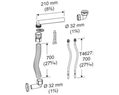 Ablaufgarnitur mit Siphon und Zubehör für Waschbecken