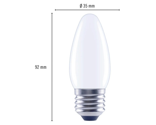 Abbildung einer Kerzenlampe mit den Maßen 92 mm Höhe und 35 mm Durchmesser.