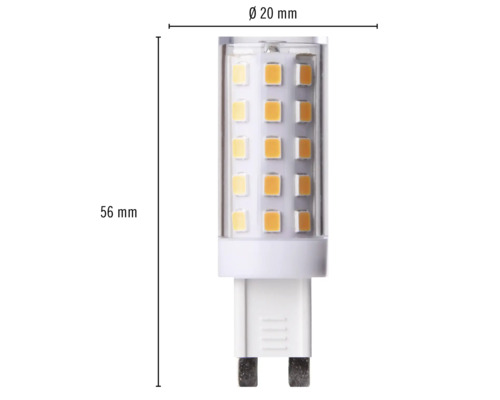 G9 LED Leuchtmittel mit den Maßen 56 mm mal 20 mm