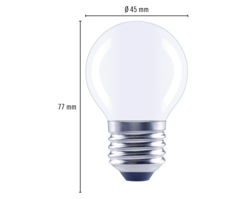 Kugelförmige Lampe mit den Maßen 77 mm Höhe und 45 mm Durchmesser