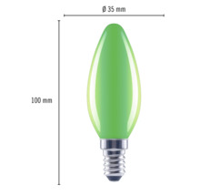 Grüne 100 Millimeter LED Lampe mit E14 Fassung und 35 Millimeter Durchmesser