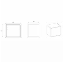 Technische Zeichnung eines Wandeinbaus für den Aussenbereich mit den Massen 380 x 325 x 280 Millimeter.