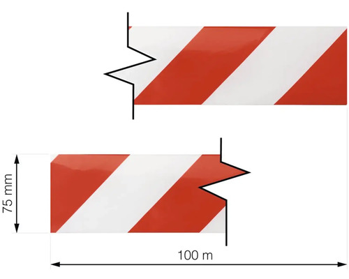 Absperrband mit diagonaler Streifenmusterung, 75 Millimeter breit und 100 Meter lang