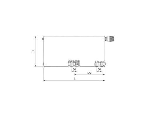 Planheizkörper Rotheigner Typ EKE 500x1200 mm 8 fach mit Befestigungslaschen Technische Zeichnung eines Heizkörpers mit Maßangaben.