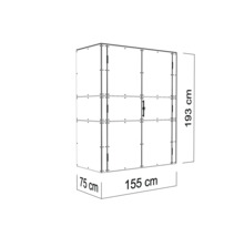 Abbildung eines Schranks mit den Maßen 193 cm Höhe, 155 cm Breite und 75 cm Tiefe.