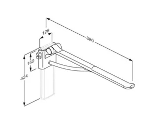Technische Zeichnung einer Duschhalterung mit Maßangaben