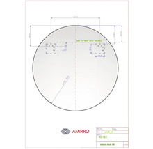 Technische Zeichnung eines runden Spiegels mit Maßangaben
