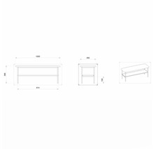Zeichnung eines Tisches mit den Maßen 1000 x 350 x 396 mm