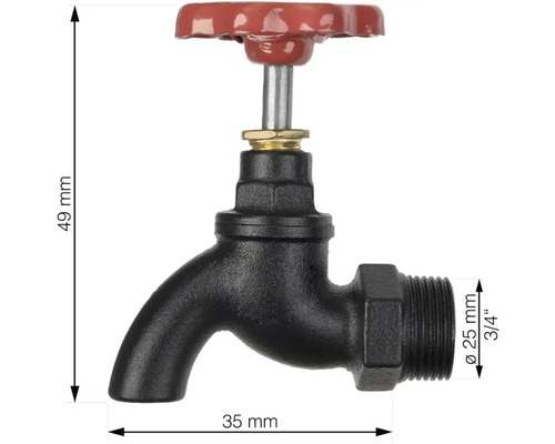 Wasserhahn aus Metall, Anschluss 3/4 Zoll