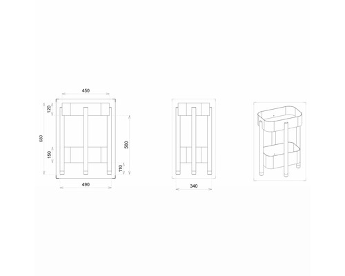 Technische Zeichnung eines Badwagens mit Maßangaben