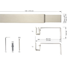 Gardinenstange mit Zubehör und Maßangaben