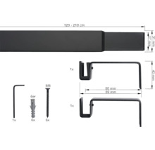 Gardinenstange, ausziehbar von 120 bis 210 Zentimeter, inklusive Montagezubehör