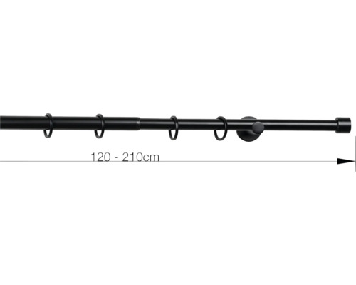 Gardinenstange ausziehbar von 120 bis 210 cm mit Ringen und Wandhalterung