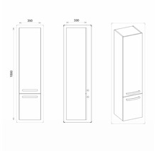 Zeichnung eines Badezimmer Hochschranks mit den Maßen 1500 x 350 x 330 Millimeter.