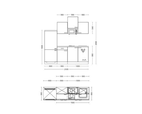 Küchenplan mit Maßen für die Küchenplanung