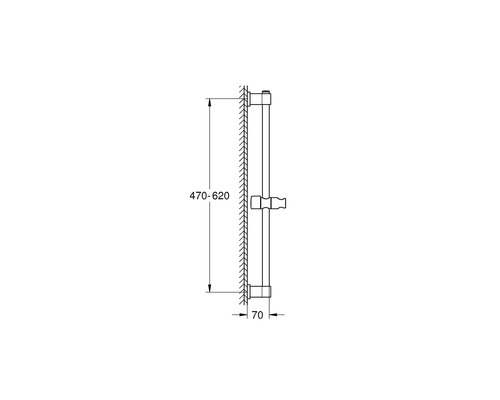 Technische Zeichnung einer Duschstange mit Maßangaben.