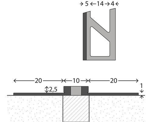 Technische Zeichnung eines Übergangsprofils mit Maßangaben