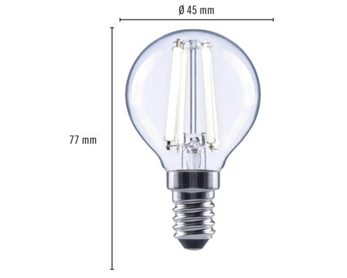 Klare LED-Lampe mit E14-Sockel, 45 mm Durchmesser und 77 mm Höhe
