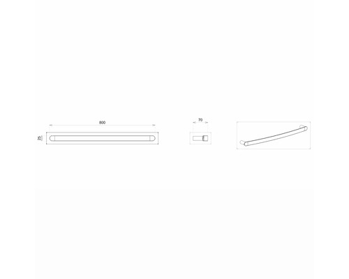 Technische Zeichnung einer Handtuchstange mit Maßen