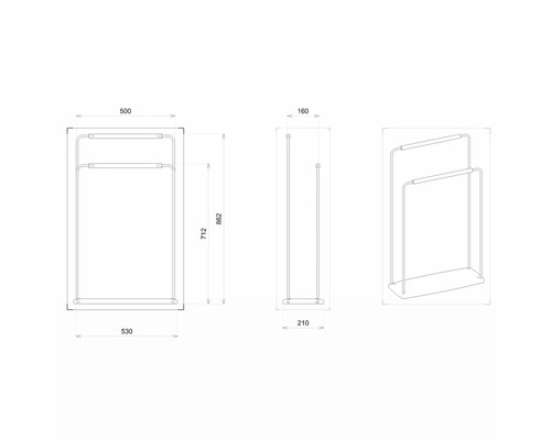 Technische Zeichnung eines Handtuchhalters mit Maßangaben