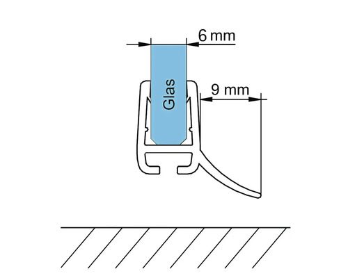 Technische Zeichnung einer Duschdichtung mit Maßangaben