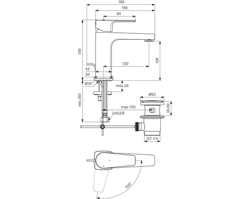 Maße des Wasserhahns