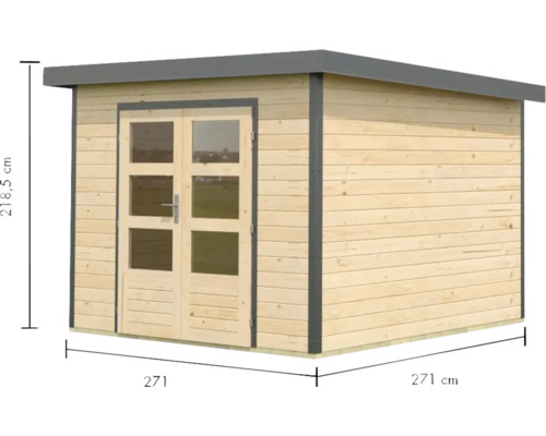 Gartenhaus aus Holz mit Doppeltür und Fenster, Maße 271 x 271 x 218,5 cm