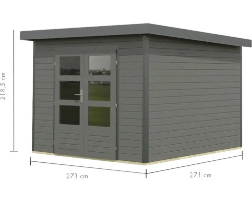 Holzgartenhaus mit Doppeltür und Fenster, Maße 271 cm x 271 cm x 218,5 cm