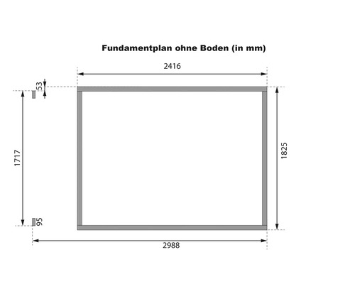 Grundriss ohne Boden mit Maßangaben in Millimeter