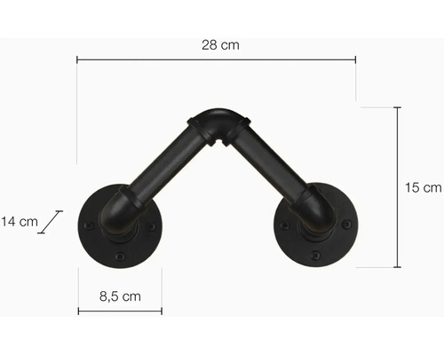 Schwarzer Handtuchhalter im Industrie Stil mit Maßangaben
