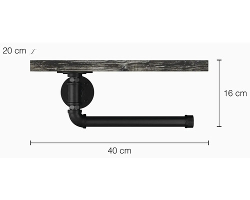 Wandregal mit Toilettenpapierhalter aus Holz und Metall