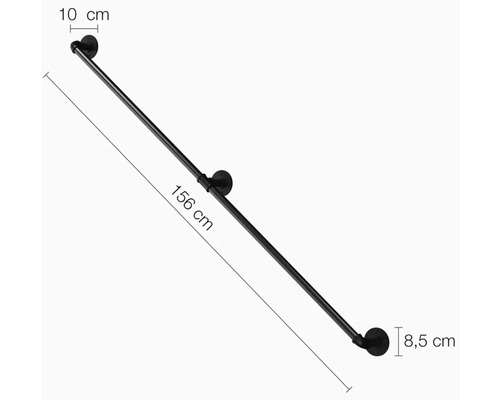 Schwarze Handtuchstange, 156 cm lang, zur Wandmontage