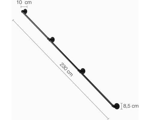 Schwarzer Handlauf mit den Maßen 230 x 10 x 8,5 Zentimeter.