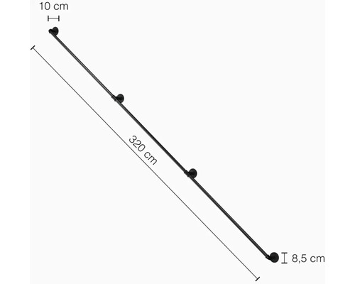 Geländer mit einer Länge von 320 cm und einer Tiefe von 10 cm.